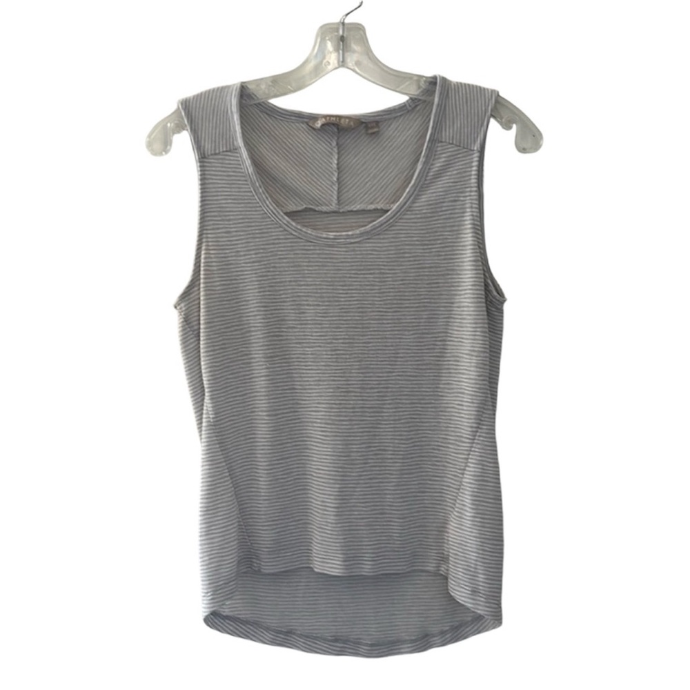 Athleta Gray & White Striped Breezy Scoop Neck Tank Top